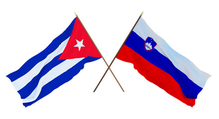 Background, 3D render for designers, illustrators. National Independence Day. Flags Cuba and Slovenia