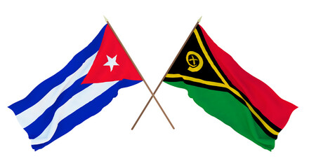 Background, 3D render for designers, illustrators. National Independence Day. Flags Cuba and Vanuatu