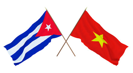 Background, 3D render for designers, illustrators. National Independence Day. Flags Cuba and Vietnam