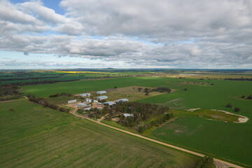 Looking down on a large farm property in rural Australia