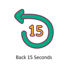 Back 15 Seconds Filled outline Icon Design illustration. Media Control Symbol on White background EPS 10 File