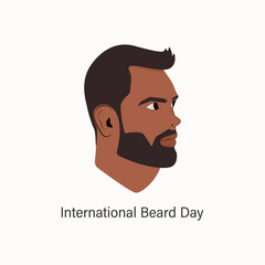 World Beard Day.Dark skinned man. World Beard day concept design for poster.Mustache Day. Flat Vector Illustration.Bearded man.Happy World Beard Day.Digital vector illustration of male face.