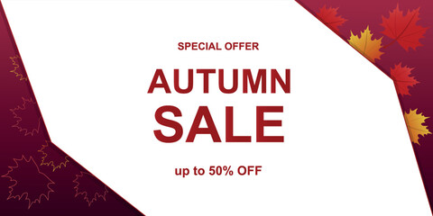 The banner autumn sale with leaves. Vector illustration