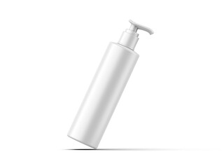 Cosmetic plastic bottle with dispenser pump mockup. Liquid container for gel, lotion, cream, shampoo, bath foam. Beauty product package, 3d render illustration.
