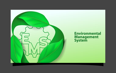 EMS environmental Management system concept. cyle of leaf and gear.  web page, poster and presentation vector illustration