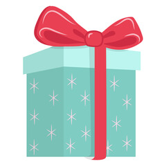 Gift box with ribbon. Blue box with red ribbon. Christmas box png. Birthday gift.