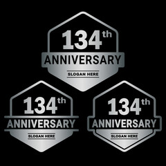 Obraz premium 134 years anniversary celebration logotype. 134th anniversary logo collection. Set of anniversary design template. Vector and illustration.