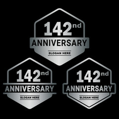Obraz premium 142 years anniversary celebration logotype. 142nd anniversary logo collection. Set of anniversary design template. Vector and illustration.