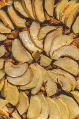 Homemade apple pie on white rusty background, view from above. Flat lay, overhead, top view