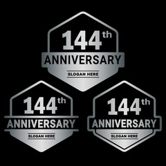 144 years anniversary celebration logotype. 144th anniversary logo collection. Set of anniversary design template. Vector and illustration.