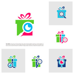 Set of Find Gift Logo Vector. Gift Search logo design concept template. Creative Simple Icon Symbol