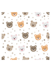 Fototapeta premium Seamless pattern with cute teddy bear face and stars