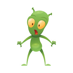 Funny Green Alien Character Feeling Scared Shouting with Fear Vector Illustration