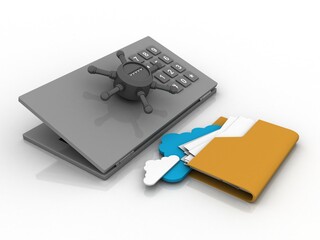 3d rendering cloud  folder storage with locker
