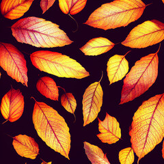 Varied leaves vector abstract background, autumn foliage as graphic design. red orange yellow dry autumn leaves. Floral