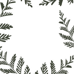 Christmas frame with fir, pine fir branches, hand drawn illustration, winter holiday frame.