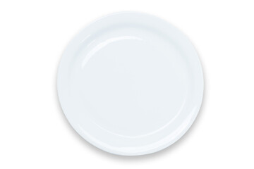Cooking template - top view of an empty white plate isolated on a transparent background.