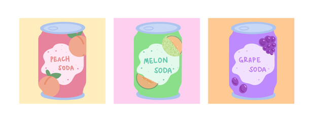 Fototapeta na wymiar Set of cute hand-drawn soda cans