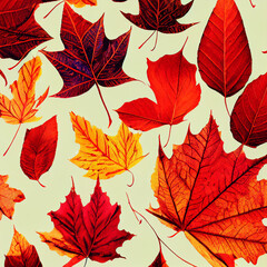 Obraz premium Varied leaves vector abstract background, autumn foliage as graphic design. red orange yellow dry autumn leaves. Floral