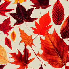 Fototapeta premium Varied leaves vector abstract background, autumn foliage as graphic design. red orange yellow dry autumn leaves. Floral