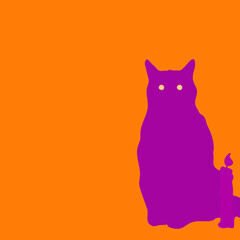 Purple Cat and Candle, Halloween holiday print