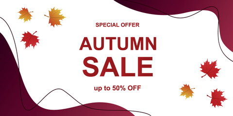 The banner autumn sale with leaves and decorative elments. Vecor illustration