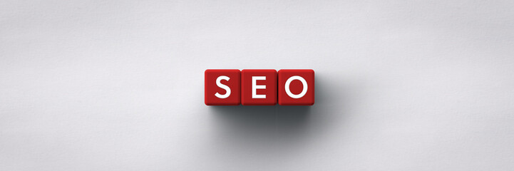 3D red Cubes with the word acronym seo for Search Engine Optimization