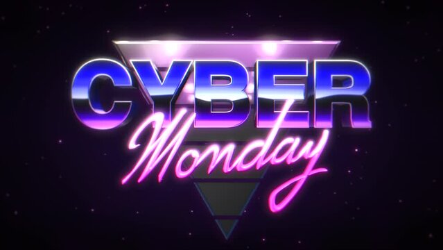 Cyber Monday with retro triangles in 80s style, motion abstract holidays, club and entertainment style background