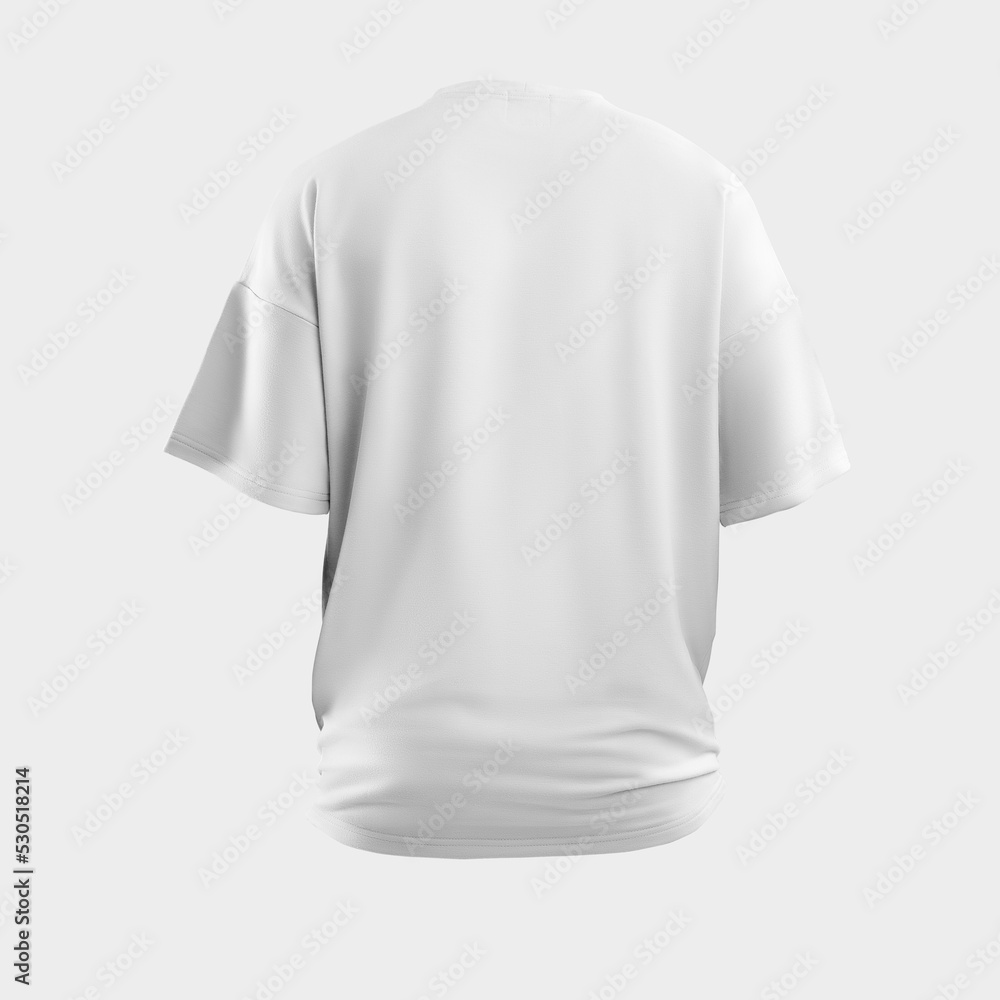 Poster Oversized white t-shirt template 3D rendering, back view, universal fashion clothing, with space for design, branding.