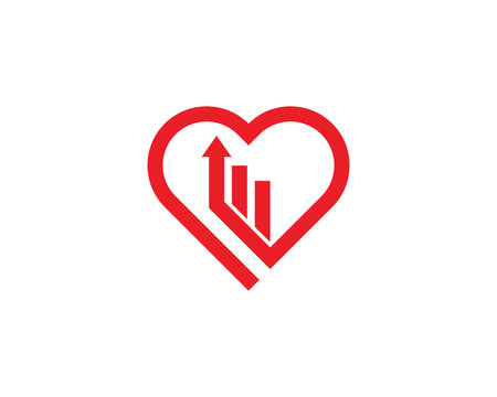 Heart with Chart Stats logo Concept icon sign symbol Design Element. Financial, Accounting, Marketing, Consulting, Business, Love Logotype. Vector illustration logo template