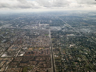 Aerial of the Florida suburbs taken from an airplane