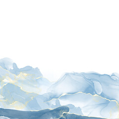 Abstract marble texture overlay. Liquid ink texture background. Blue and Yellow mineral texture border in PNG