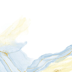 Abstract marble texture overlay. Liquid ink texture background. Blue and Yellow mineral texture border in PNG