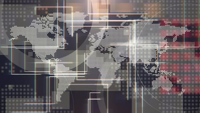 Global map with grid pattern in news studio, business, corporate and news style background