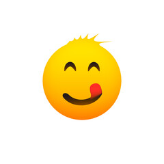 Smiling Emoji with Mouth Licking Stuck Out Tongue - Simple Shiny Happy Emoticon Design on Transparent Background