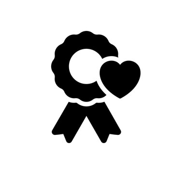 Award for Achievements Silhouette Icon. Charity Concept. Emblem, Reward, Medal with Heart in Donation Black Pictogram. Trophy in Charity Icon. Isolated Vector Illustration