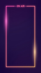 Vertical rectangle shape glow border on the black background. Abstract dark design element.