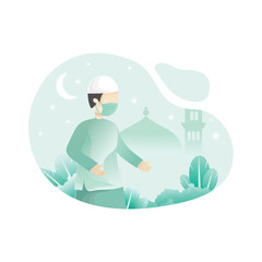 Illustration of a Muslim man going to the mosque