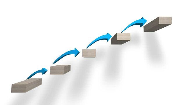 rising arrow on staircase to show success, ideal for business and sales content showing success , goals and process to reach it, while solving problems single step at a time.