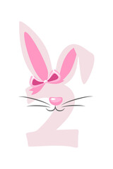 Funny bunny number 2 for kids. Two digit in the form of a rabbit. Learn to count