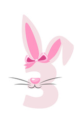 Funny bunny number 3 for kids. Three digit in the form of a rabbit. Learn to count.