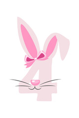 Funny bunny number 4 for kids. Four digit in the form of a rabbit. Learn to count.