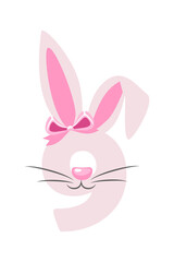 Funny bunny number 9 for kids. Nine digit in the form of a rabbit. Learn to count.