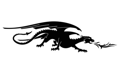 Dragon Silhouette Heraldic Coat of Arms. Print or Tattoo Design. Vintage Black and White Vector Illustration