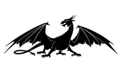 Dragon Silhouette Heraldic Coat of Arms. Print or Tattoo Design. Vintage Black and White Vector Illustration