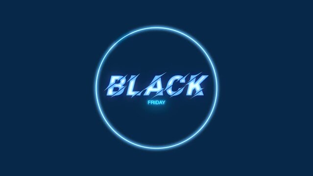 Black Friday with neon circle on blue gradient, motion abstract holidays, club and entertainment style background