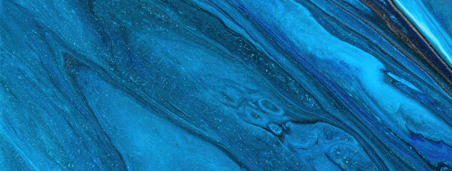 Abstract fluid art background navy blue colors. Liquid marble. Acrylic painting with sapphire gradient
