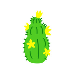 Blooming cactus in cartoon style on a white background.