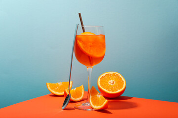 Concept of delicious alcohol drink, Aperol Spritz cocktail