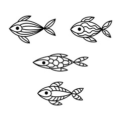 Abstract linear fish in doodle style on a white background.